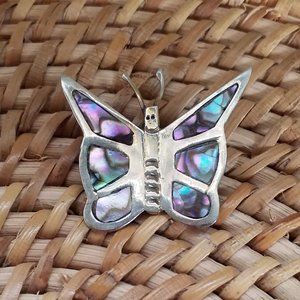 VINTAGE Mexico 925 Sterling Silver Abalone Butterfly Brooch Pin